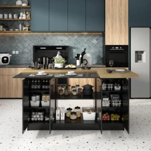 77.3" L-Shaped Kitchen Island with Storage & Wood Top