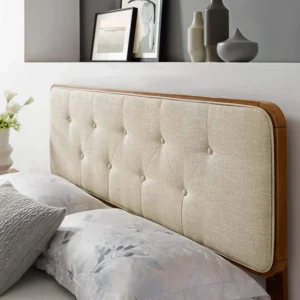 Collins Tufted Full Fabric and Wood Headboard – Walnut Beige