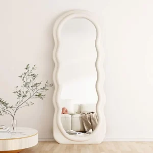 63" x 24" Arched Full-Length Mirror with Wavy Flannel Frame