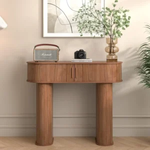 Mid-Century Modern Walnut Round Console Table