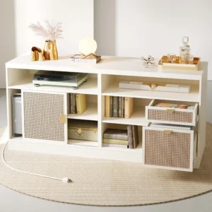 Rattan Lateral Filing Cabinet with Adjustable Shelves